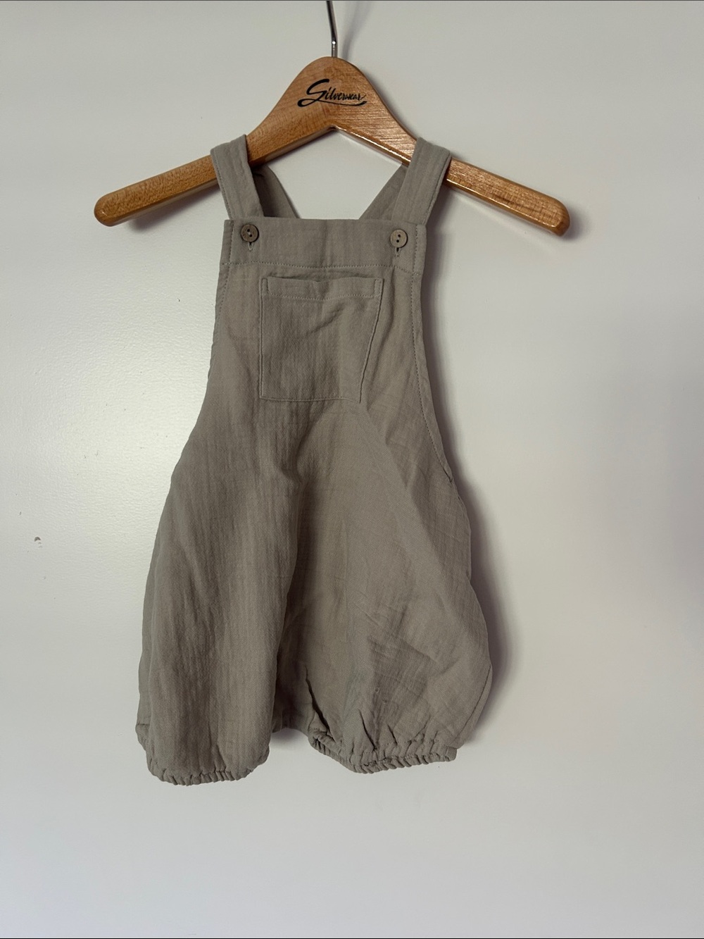 Quincy Mae Kids Taupe Overalls Romper size 12-18m
